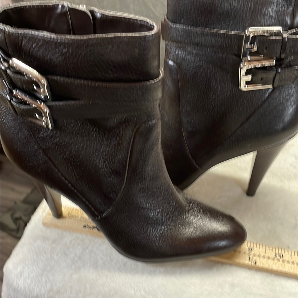 Calvin Klein Brown Heeled Boots‎ with Decorative Buckle - Picture 6 of 8